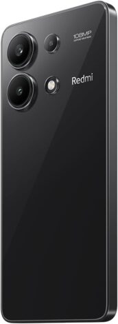 Back view of Xiaomi Redmi Note 13 in Midnight Black color with triple camera setup